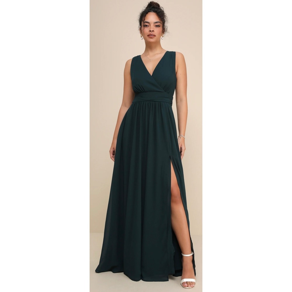 Lulus Thoughts of Hue Emerald Green Surplice Maxi Dress Formal Wedding Guest XL